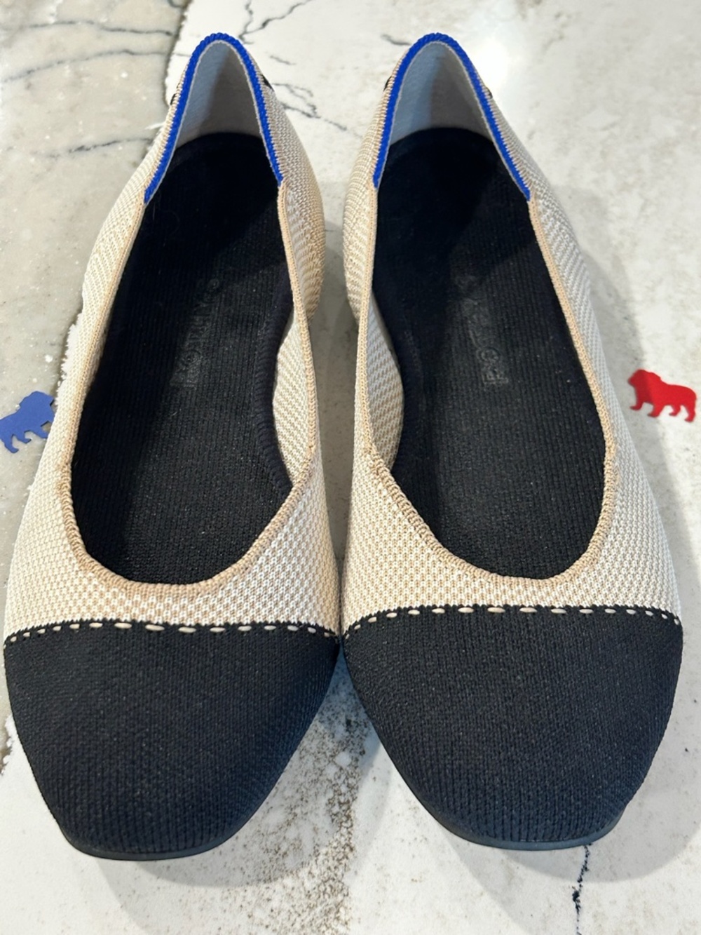 Rothy's Square Tuxedo Captoe Ballet Flats - Black Cream - EUC - Sz 8.5 FREE SHIP
